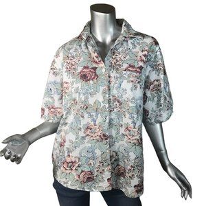 Whitefish Bay Women's Large Floral Cotton Fabric Button Front Shirt Cottage Core